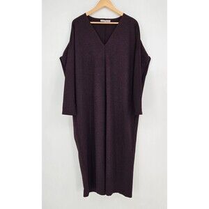 Bryn Walker Taylor Knit V-Neck Oversized LS Midi Dress Womens L Purple Marl